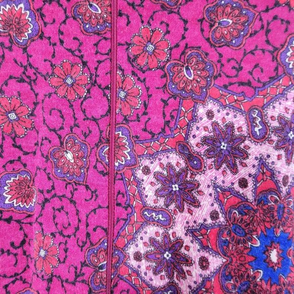 Goldworm Italy 1970's Vintage Kaleidoscope Floral Magenta Merino Wool Dress 16 - Picture 3 of 8